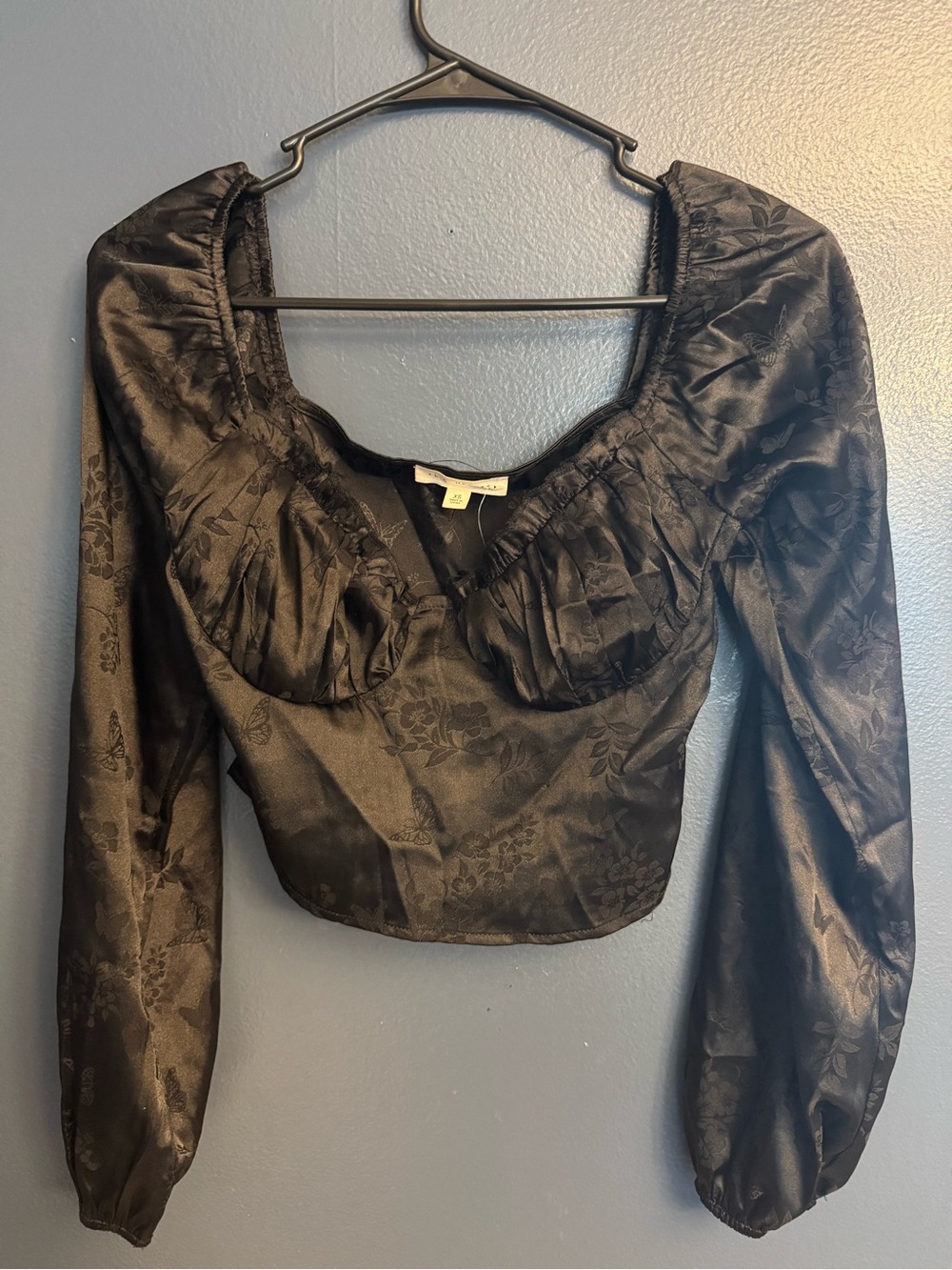 LA Hearts by PacSun Black Satin Floral Jacquard Long Sleeve